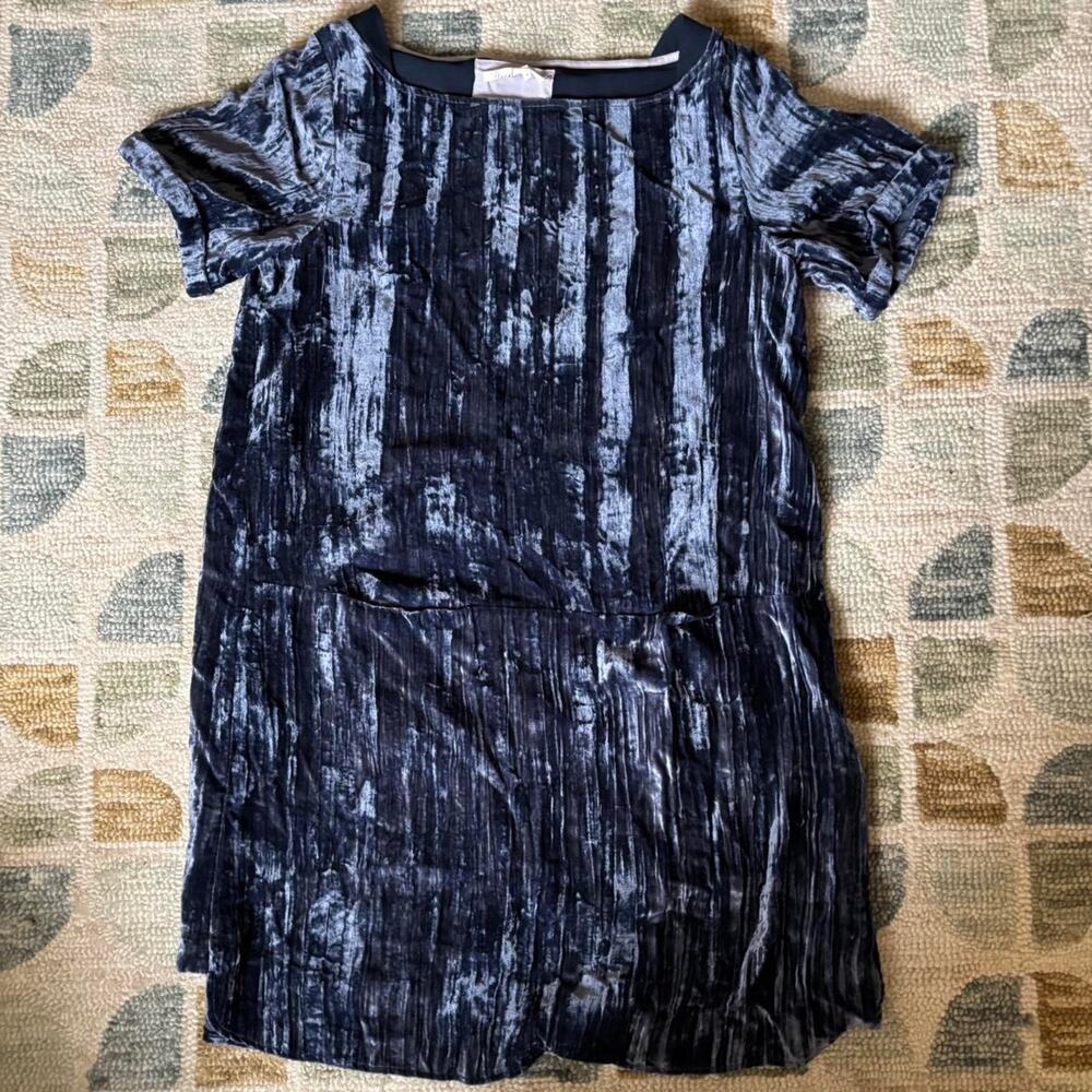 Floreat Blue Crushed Velvet Shimmery Shift Dress Formal Occassion Size M Pockets